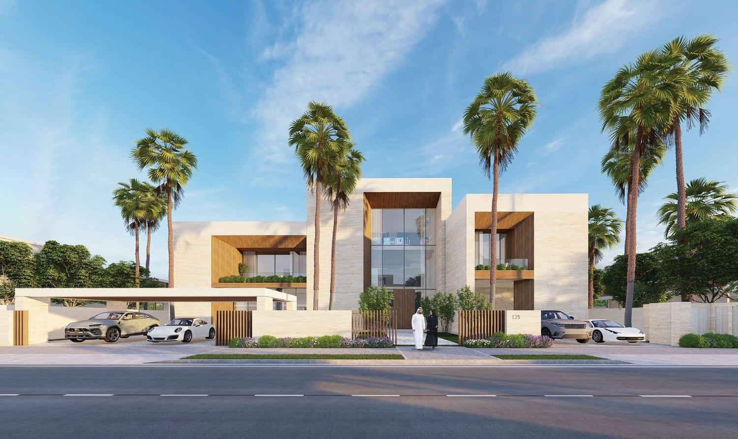 Gated entrance to Reem Hills Villas, Al Reem Island featuring luxury residential community landscaping.