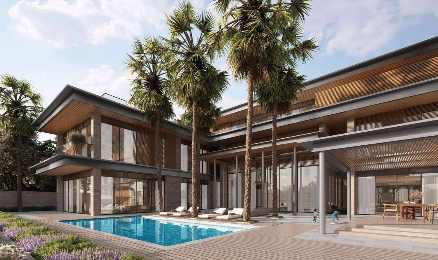 Luxury villa exteriors at Reem Hills Villas, Al Reem Island with elegant contemporary architecture.