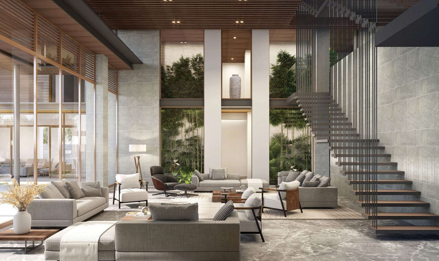 Luxury staircase and hallway in Reem Hills Villas, Al Reem Island with premium architectural detailing.